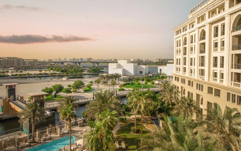 Palazzo Versace Dubai's grand exterior with opulent design and waterfront views